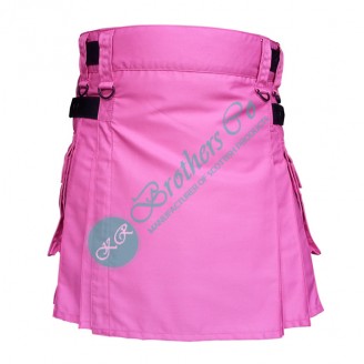 Ladies Pink Fashion Kilt with Adjustable Straps